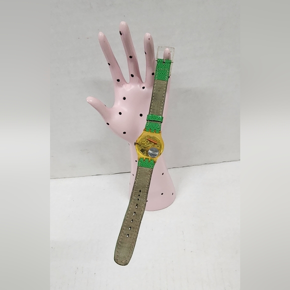 Vintage SWATCH WATCH Piastrella LK131 Green Leather Band Ladies 1992 - Picture 4 of 6